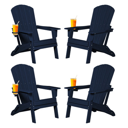 Folding HDPE Adirondack Outdoor Chair with Cup Holder in Four Colors and One-, Two- or Four-Piece Sets