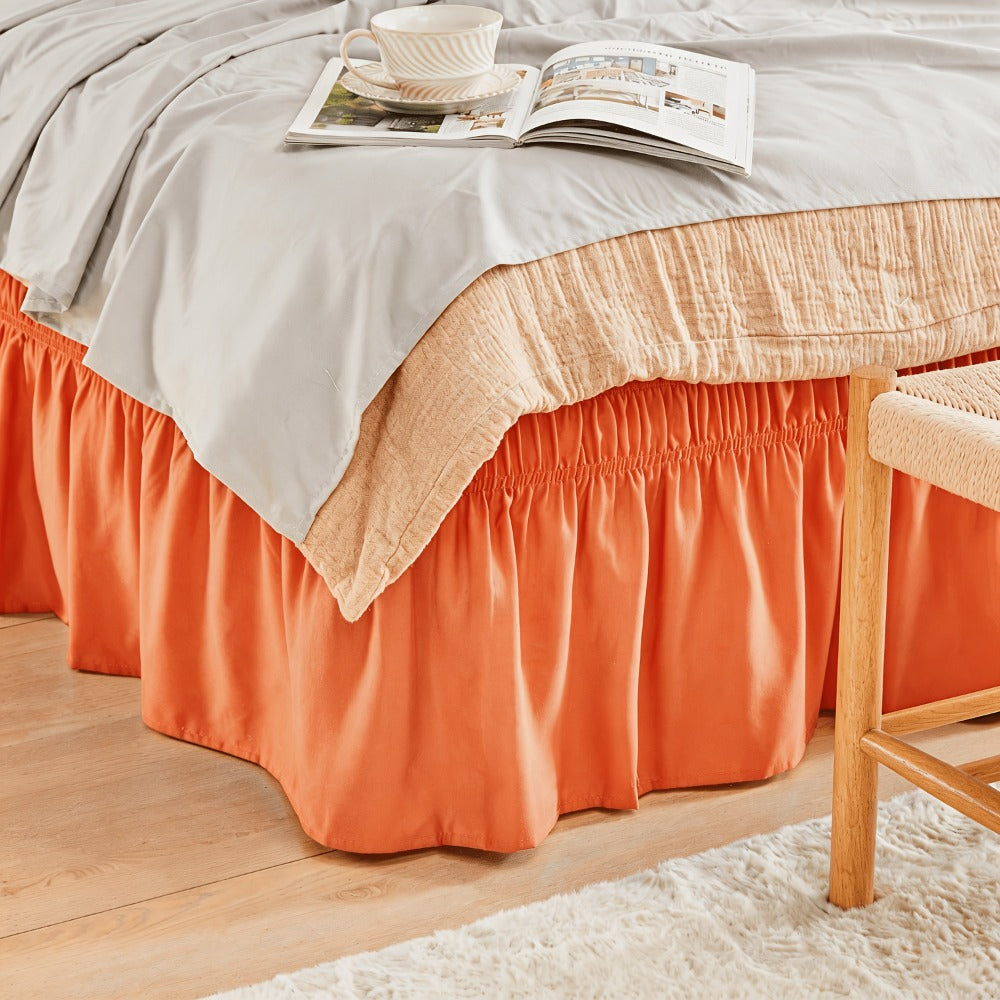 Bed Skirt Elastic Wrap Around Ruffle - 15 Inch Drop Microfiber Dust Ruffle, Adjustable No-Lift Fit, Fade Resistant Machine Washable, Hotel Quality Bedskirt for Twin Full Queen King, 30 Colors