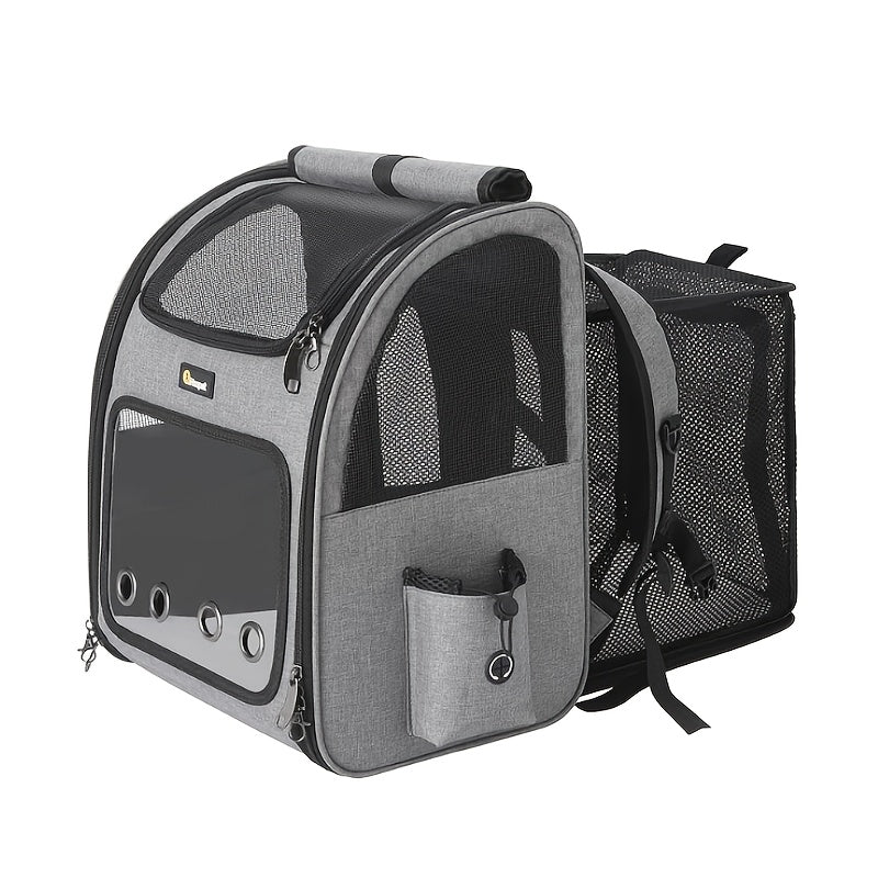 Expandable Pet Carrier Backpack | Airline Approved Foldable Cat Dog Travel Bag for Small Medium Pets, Breathable Mesh, Spacious Interior for Hiking Camping Travel, Easy Carry, Dark & Light Gray