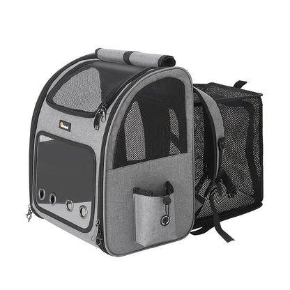 Expandable Pet Carrier Backpack | Airline Approved Foldable Cat Dog Travel Bag for Small Medium Pets, Breathable Mesh, Spacious Interior for Hiking Camping Travel, Easy Carry, Dark & Light Gray