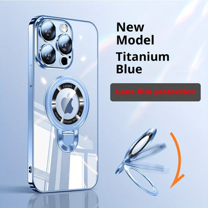 Magnetic U-Shield Stand iPhone Case for iPhone 17 Pro Max 16 16 Pro Max Electroplated PC Transparent Back Shockproof Full Coverage Protective Cover with Kickstand