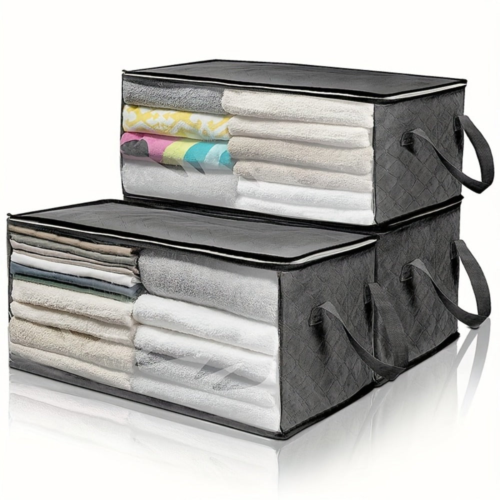 Storage Bag Set, 3-Piece Gray Foldable Closet Organizers with Clear Front Windows, Zipper Closures and Carry Handles