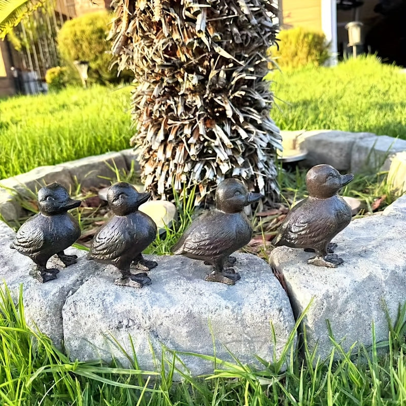 Cast Iron Mother Duck and Duckling Garden Statues in Four Outdoor Lawn Ornament Configurations
