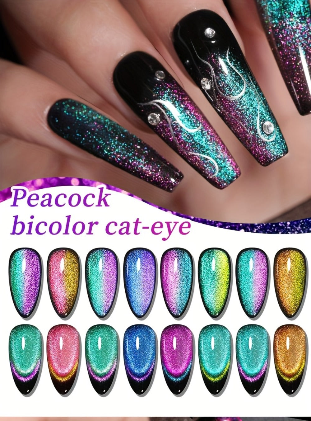 Gel Nail Polish Set with XEIJAYI Label, 8 Magnetic Cat Eye Colors, 0.51oz Bottles and Magnet Tool