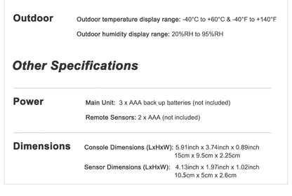 5055C Wireless Indoor Outdoor Thermometer with Color Display, Humidity, Forecast and Remote Sensor
