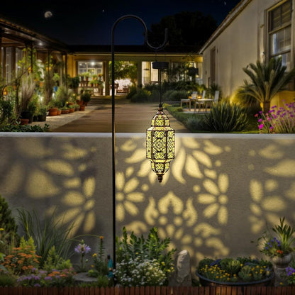 Solar Lanterns Outdoor 2 Pack Moroccan Cut-Out Design IP54 Waterproof Auto Dusk-to-Dawn Garden Pathway Patio Lantern Lights Gold Purple White Copper