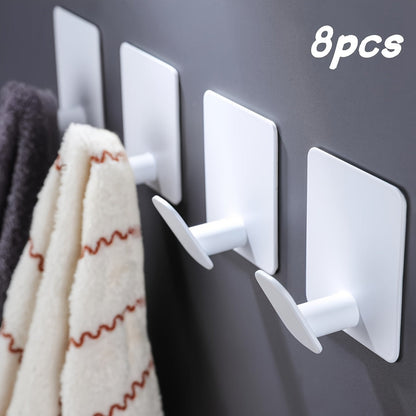 Adhesive Wall Hooks 8-Pack – Stainless Steel No-Drill Towel Hook for Bathroom Kitchen Bedroom Coat Hat Key Holder