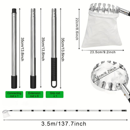 Telescoping Fruit Picker with 11-Foot Pole and Basket, Available with or without Collection Bag