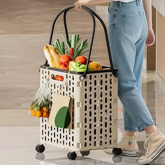 Foldable Shopping Cart with Wheels and Handle Large Capacity Portable Trolley for Grocery Camping Travel Laundry Beach Outdoor Home Lightweight Space Saving
