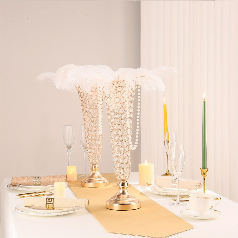 Crystal-Style Trumpet Decorative Vase Set in Gold or Silver and Two- or Ten-Piece Options for Home and Everyday Use