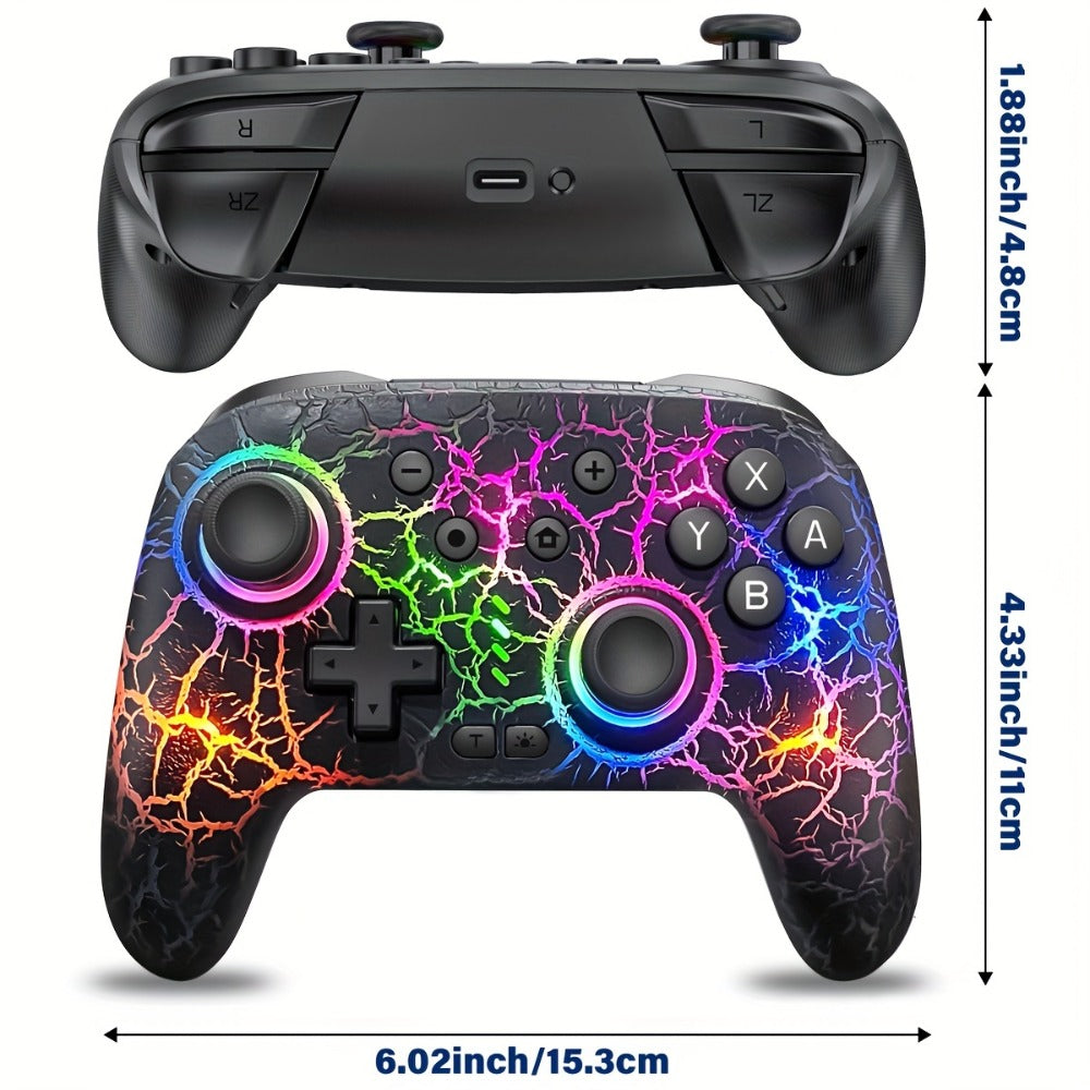 Switch Pro Controller Wireless RGB Rechargeable with 6-Axis Gyro & 10 RGB Lights, Compatible with Nintendo Switch, Switch 2, Switch Lite & Switch OLED – Wireless Remote Gamepad for Nintendo Switch