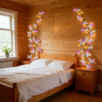 Butterfly Branch String Lights – 30 LED Vine Fairy Lights with Artificial Purple-Blue Butterflies, 8 Lighting Modes, USB Powered Warm White, Boho Wall Decor for Bedroom Wedding Birthday Party Festival