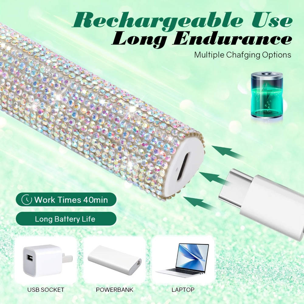 Rhinestone Handheld UV/LED Nail Lamp with 365nm/405nm Markings, 20s/60s Timers and USB Charging