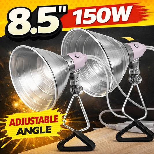 Clamp Light Fixture 8.5 Inch 150W Max E26 Socket Aluminum Reflector 360° Adjustable | Work Light for Grow Workshop Photography Bedside Studio 2-Pack