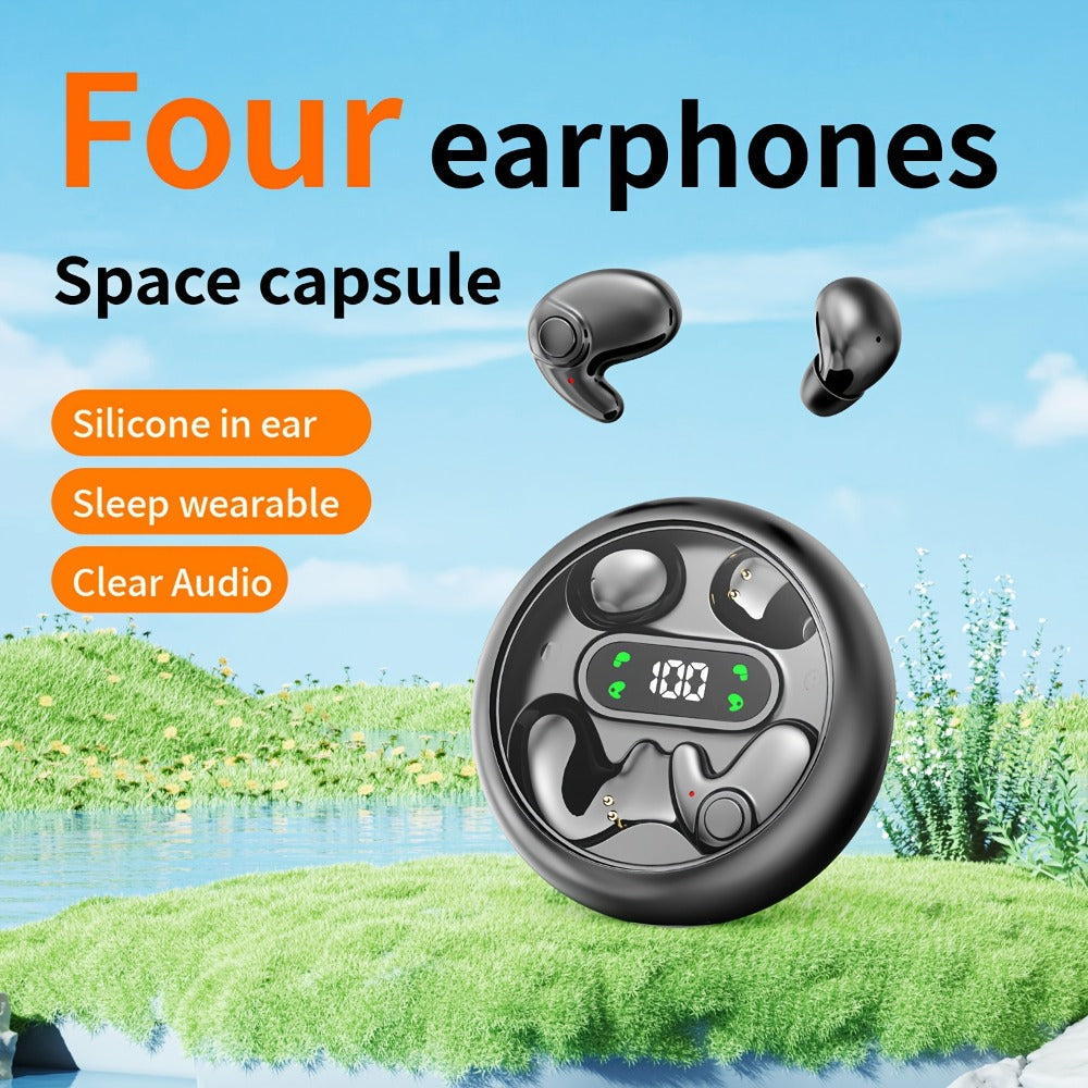Invisible Sleep Wireless Earbuds 2 Pairs, Mini In-Ear Earphones HiFi Sound Noise Reduction Bass Touch Control Digital Display Long Battery Type-C, for Office Leisure Sport Sleep Men Women