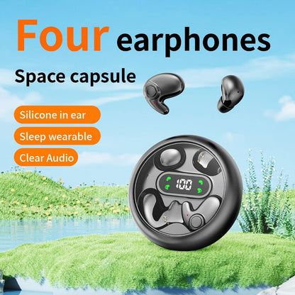 Invisible Sleep Wireless Earbuds 2 Pairs, Mini In-Ear Earphones HiFi Sound Noise Reduction Bass Touch Control Digital Display Long Battery Type-C, for Office Leisure Sport Sleep Men Women