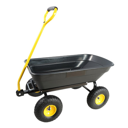 Garden Dump Cart 4-Wheel Heavy Duty Steel Frame Rust-Resistant Poly Bed Quick-Release Dump Feature Foldable D-Handle All-Terrain Yard Wagon for Landscaping Lawn