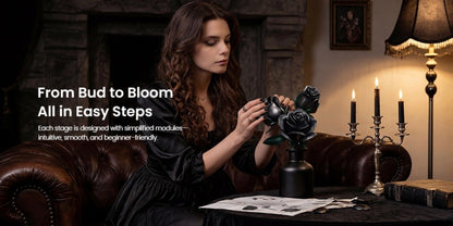 Building Block Set Black Rose Bouquet, 152-Piece Three-Flower Model with Adjustable Stems and Leaves for Display