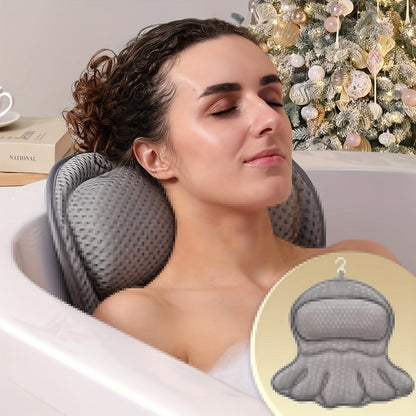 Contoured Bathtub Neck and Back Cushion with 4D Air Mesh, Suction Cups and White or Gray Finish