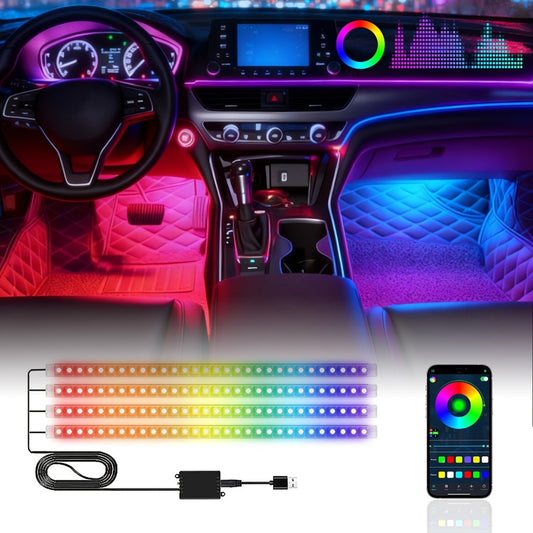 RGB LED Car Interior Lights 48 LEDs Under Dash Strip Lighting Kit with App Control & Remote – Multicolor Music Sync for Car Truck SUV (App / Remote / USB+Remote)