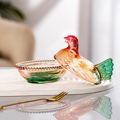 Chicken Shaped Glass Storage Jar with Lid Decorative Pearl Hen Candy Jar Reusable Desktop Organizer for Candy Fruit Snacks Kitchen Counter Home Decor Gift