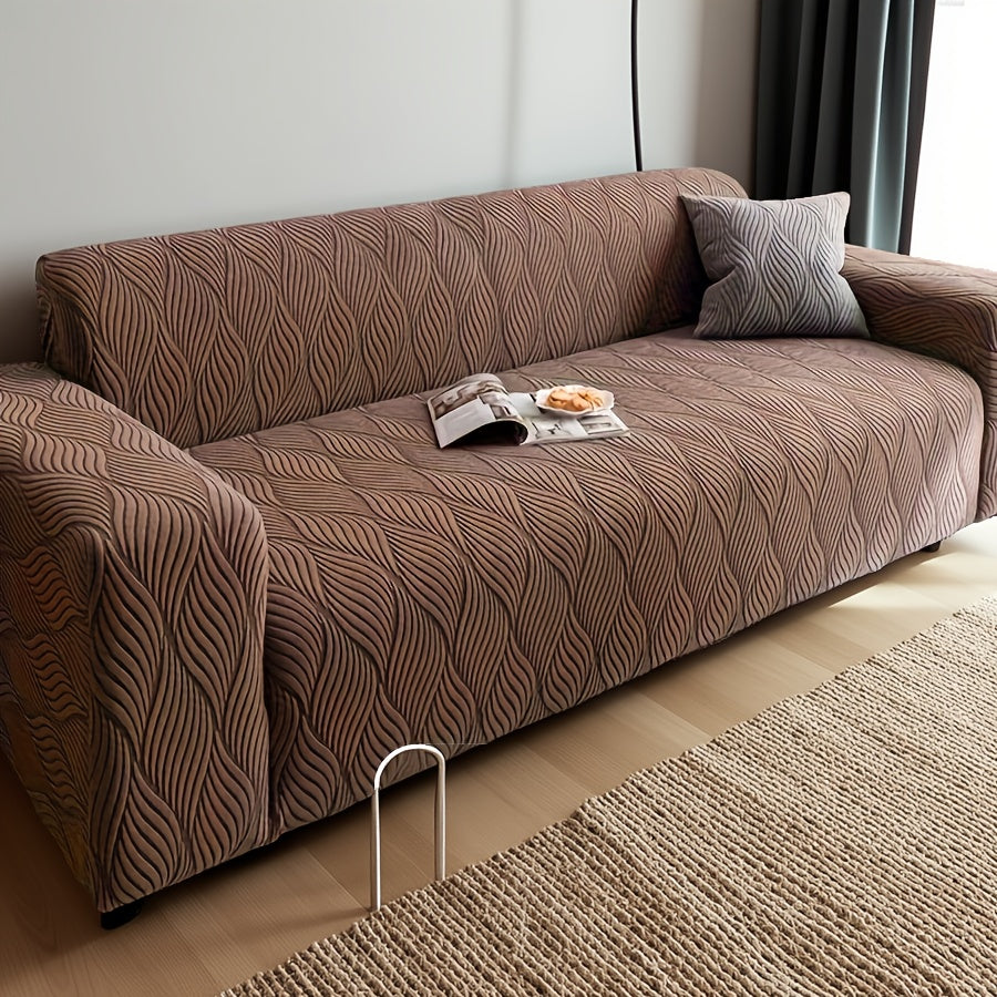 Sofa Cover Polar Fleece Modern Jacquard Elastic Slipcover with Anti-Slip Fit for 1 to 4-Seater Sofas