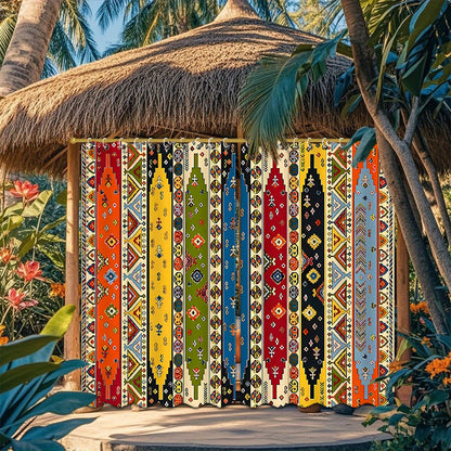 Boho Pattern Outdoor Curtain Pair in 180 cm Width with 180, 213 or 243 cm Length Options for Patio Use