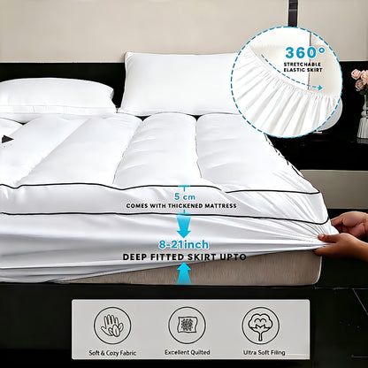 Mattress Topper Baffle-Box Down-Alternative Fill with Deep-Pocket Skirt in Twin to King Sizes