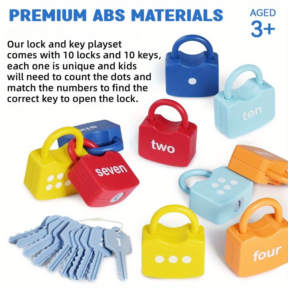 Ten-Piece Number Lock and Key Matching Set with Color-Coded Locks for Counting One Through Ten