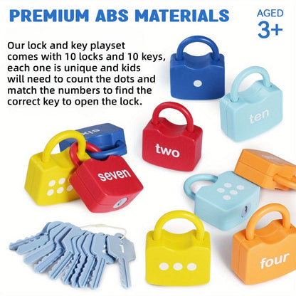 Ten-Piece Number Lock and Key Matching Set with Color-Coded Locks for Counting One Through Ten