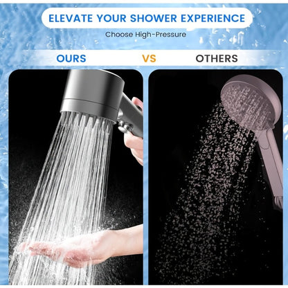 Nine-Piece Handheld Shower Head Set with Three Spray Modes, 59-Inch Hose, Five Cartridges and Wall Bracket