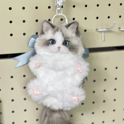 Fluffy Pipe Cleaner Cat Keychain DIY Kit 2pcs Handmade Kawaii Cat Charm Craft Set – Orange Cat & Gray Cat Material Kit Gift for Girls Girlfriend Cat Lovers Beginners