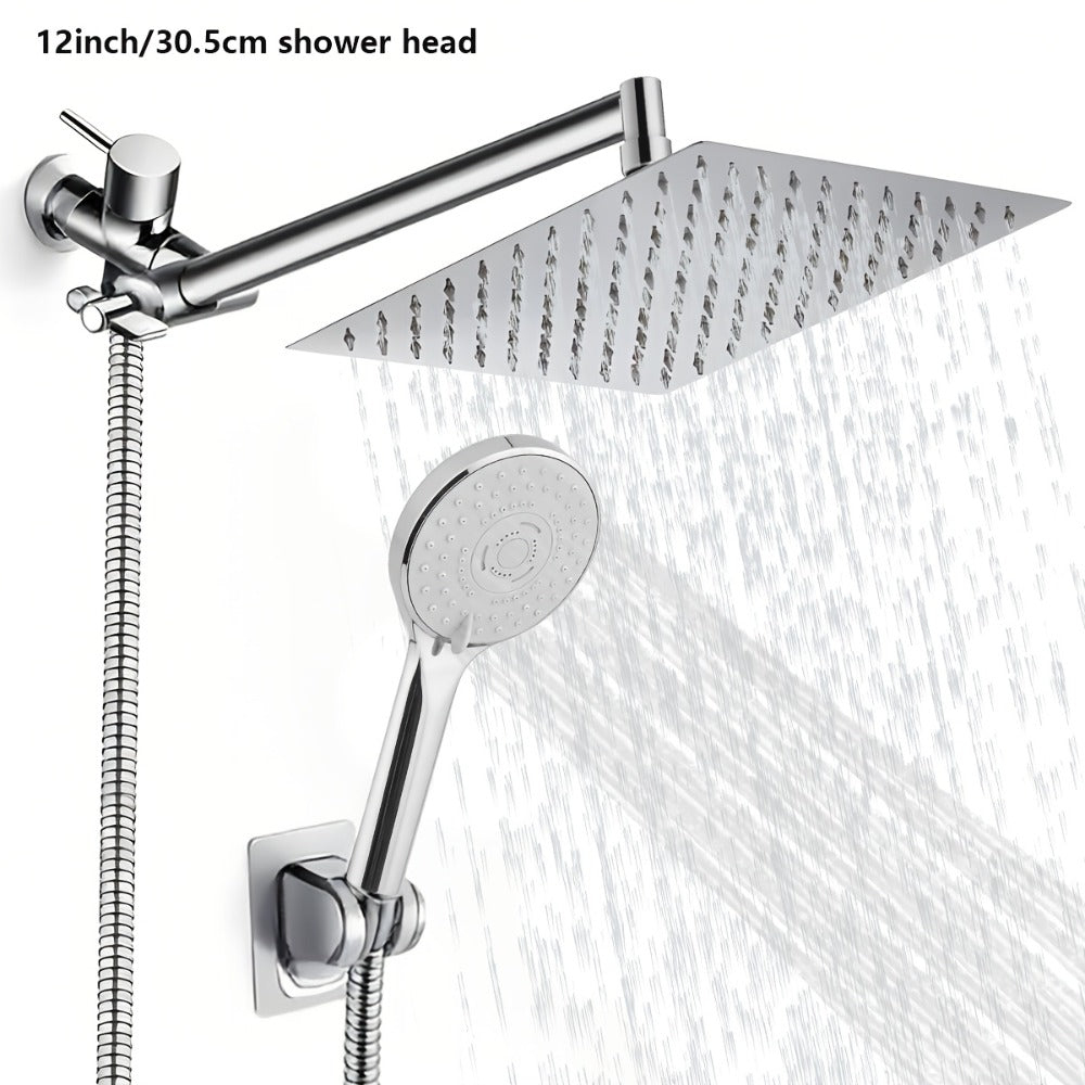 High Pressure Rainfall Shower Head Combo with Handheld Spray – 9 Spray Settings, 180° Adjustable Bracket, Stainless Steel Hose, Anti-Clog Nozzles, Modern Bathroom Shower System