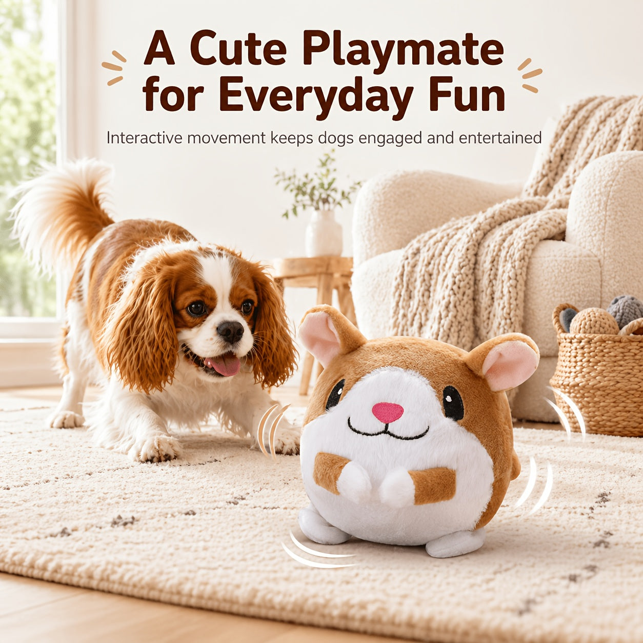 Dog Toy USB-Rechargeable Bouncing Character with Voice Recording, Music and Animal Sound Modes