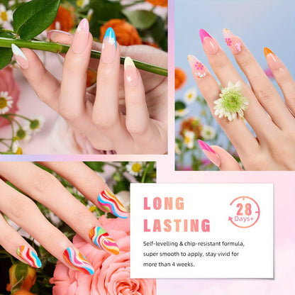 Gel Nail Polish Set with MAGIC ARMOR Label, 32 Floral Rhapsody Pastel Nude Pink Blue Colors