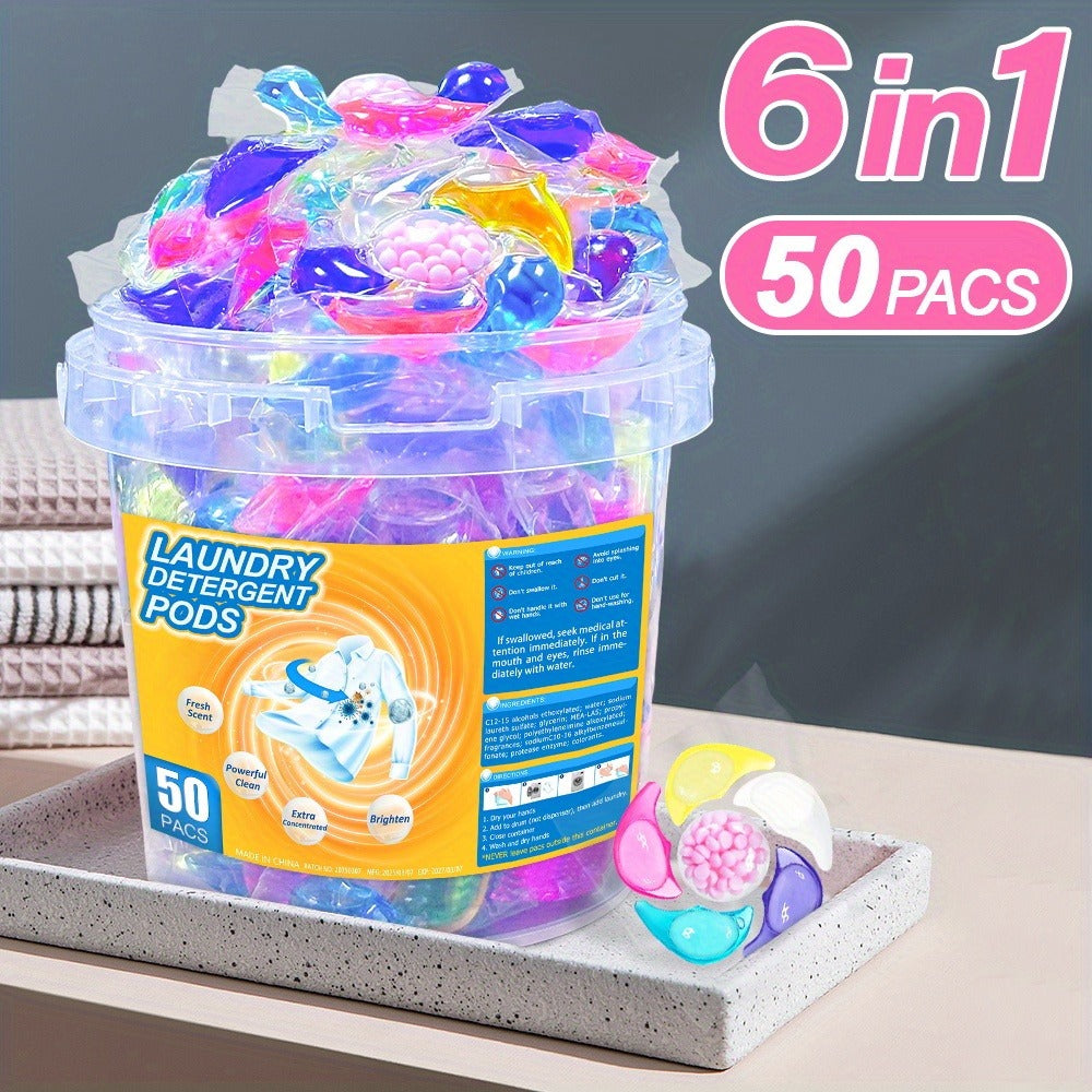 Laundry Detergent Pods, 50-Count Pack in a Clear Handled Storage Tub with Multicolor Pod Design
