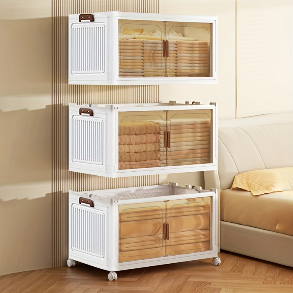 50 cm Wide Folding Storage Cabinet with Wheels and Lids in One to Six-Tier Stackable Options