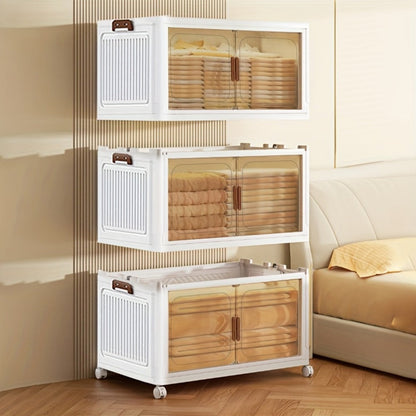 50 cm Wide Folding Storage Cabinet with Wheels and Lids in One to Six-Tier Stackable Options