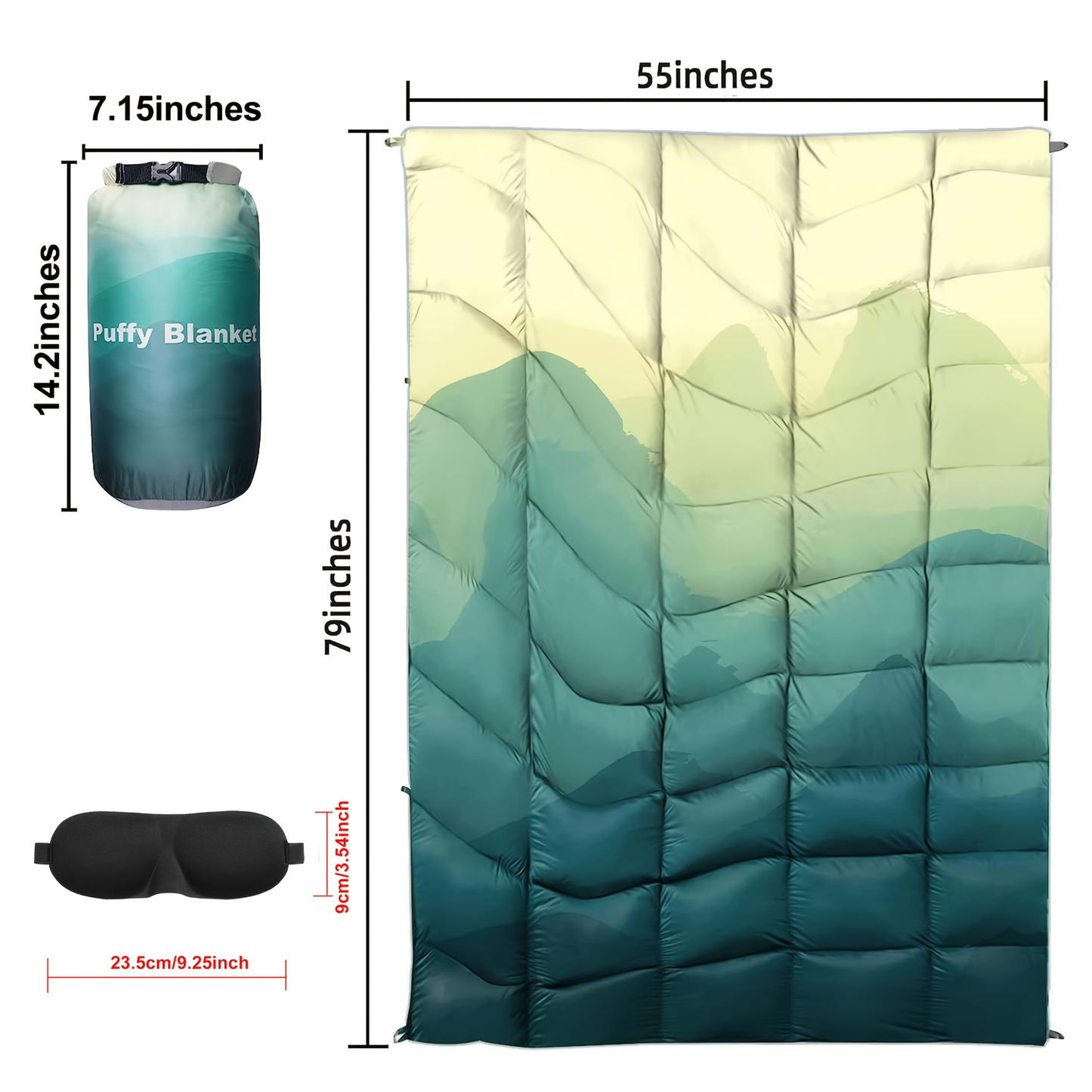 Quilted Camping Blanket in Nine Printed or Solid Designs, Each with Displayed 55 x 79-Inch Size and Roll Bag