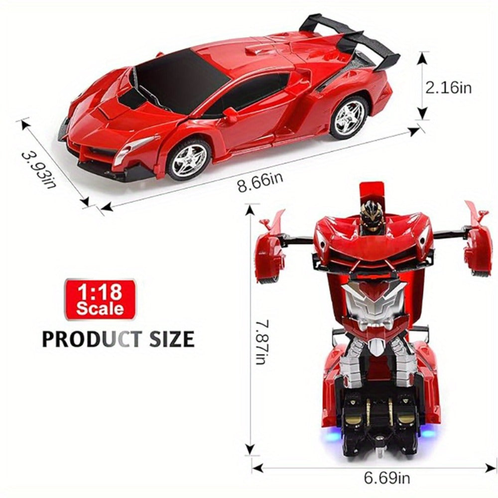 Transforming RC Car for Kids 1:18 Scale – One-Button Deformation Robot Remote Control Stunt Car, 2.4GHz 360° Rotating Drift Toy for Boys & Girls Ages 3 4 5 6, Birthday Christmas Holiday Gift (Red)