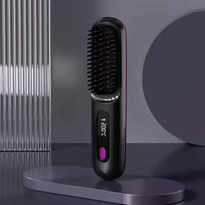 Cordless Straightening Brush Hair Styling Tool with Rechargeable Power and Black or White Finish