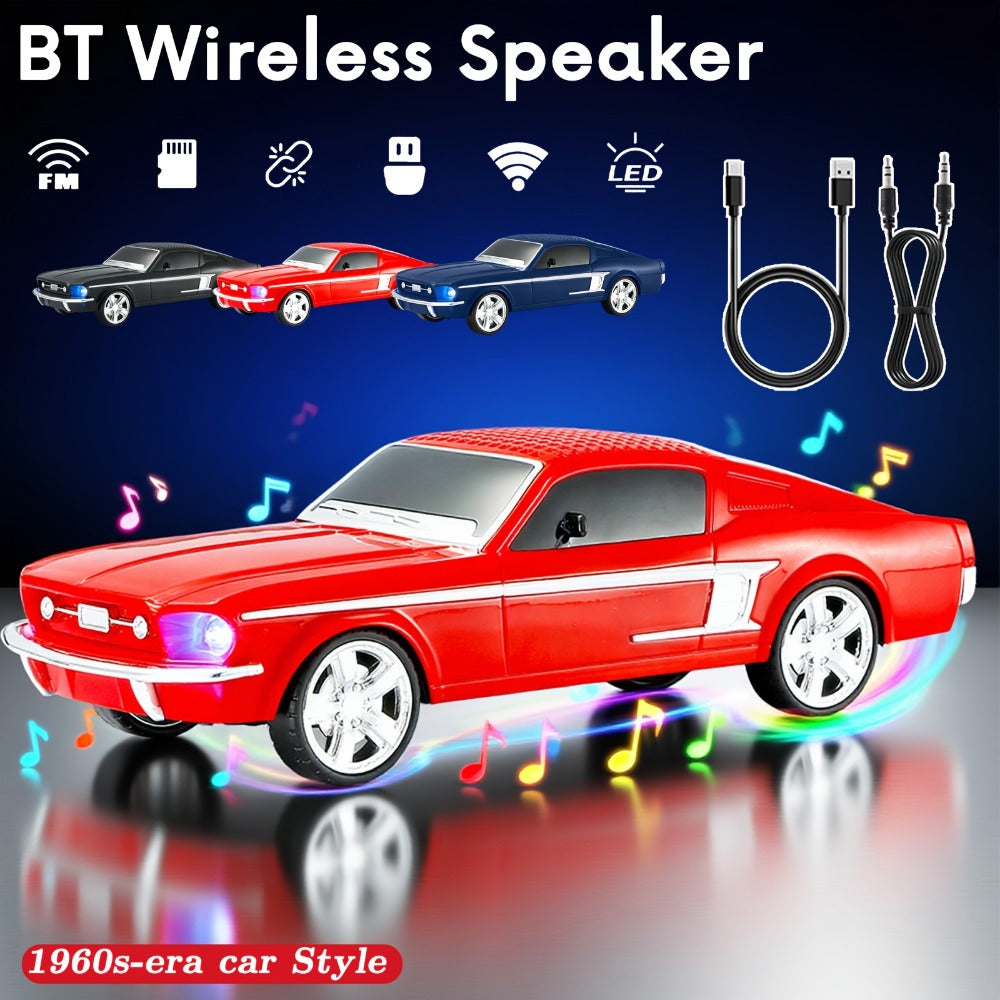 Retro Classic Car Model Bluetooth Speaker with Deep Bass, Colorful LED Lights, FM Radio, USB TF AUX Inputs, Built-In Mic, USB-C Rechargeable – Vintage Novelty Wireless Speaker for Home Decor, Office, Party & Gifts