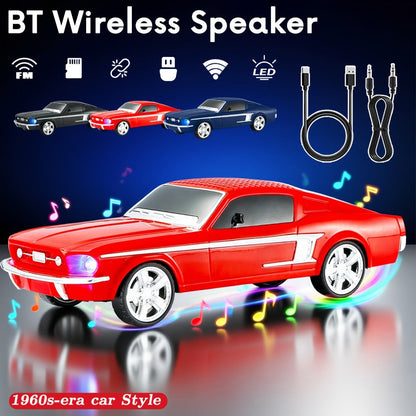 Retro Classic Car Model Bluetooth Speaker with Deep Bass, Colorful LED Lights, FM Radio, USB TF AUX Inputs, Built-In Mic, USB-C Rechargeable – Vintage Novelty Wireless Speaker for Home Decor, Office, Party & Gifts