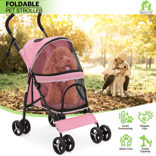 Pet Dog Cat Stroller with 4 Wheels - Foldable Jogger Pet Stroller for Small Medium Dogs & Cats up to 33 lbs, Breathable Mesh Windows, 360° Swivel Wheels, Cup Holder & Storage Basket, 10 Colors