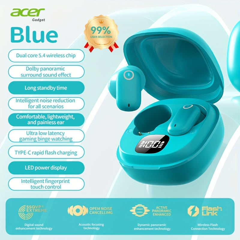 Acer OHR501 Dolby Surround Sound Wireless Earbuds Bluetooth 5.4 Semi-In-Ear TWS Intelligent Noise Cancellation Fingerprint Touch Control Ultra-Low Latency Type-C Fast Charging 8 Colors