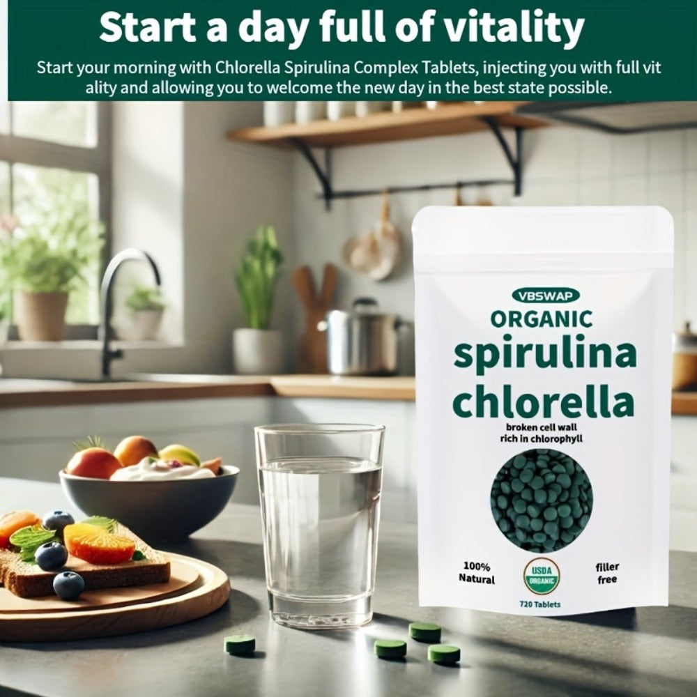 Organic Chlorella & Spirulina Tablets 720 Count – 4 Month Supply, 50/50 Superfood Blend, Cracked Cell Wall, Vegan Protein, No Fillers | Daily Green Supplement | ShopVora UK
