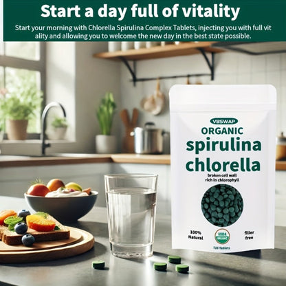 Organic Chlorella & Spirulina Tablets 720 Count – 4 Month Supply, 50/50 Superfood Blend, Cracked Cell Wall, Vegan Protein, No Fillers | Daily Green Supplement | ShopVora UK