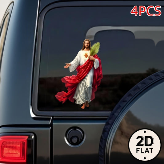Funny Car Stickers 4PCS Set - Vinyl Window & Bumper Decals, Humorous White Robe Figure Design for Car Windows, Laptops & Outdoor Surfaces