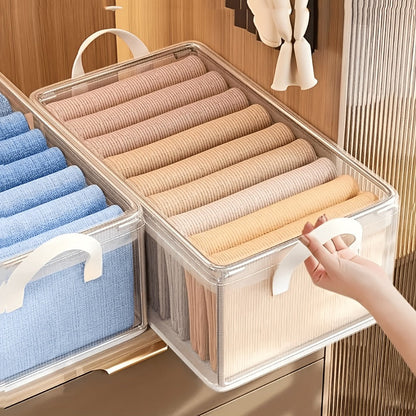 Six-Piece Foldable Clear Storage Box Set with Steel Frame, Handles and 47 x 30 x 20 cm Size