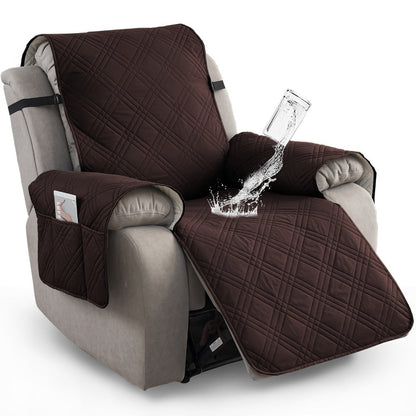 Chair Cover Quilted Recliner Throw with Side Pocket, Elastic Straps and Buckle in Ten Colors